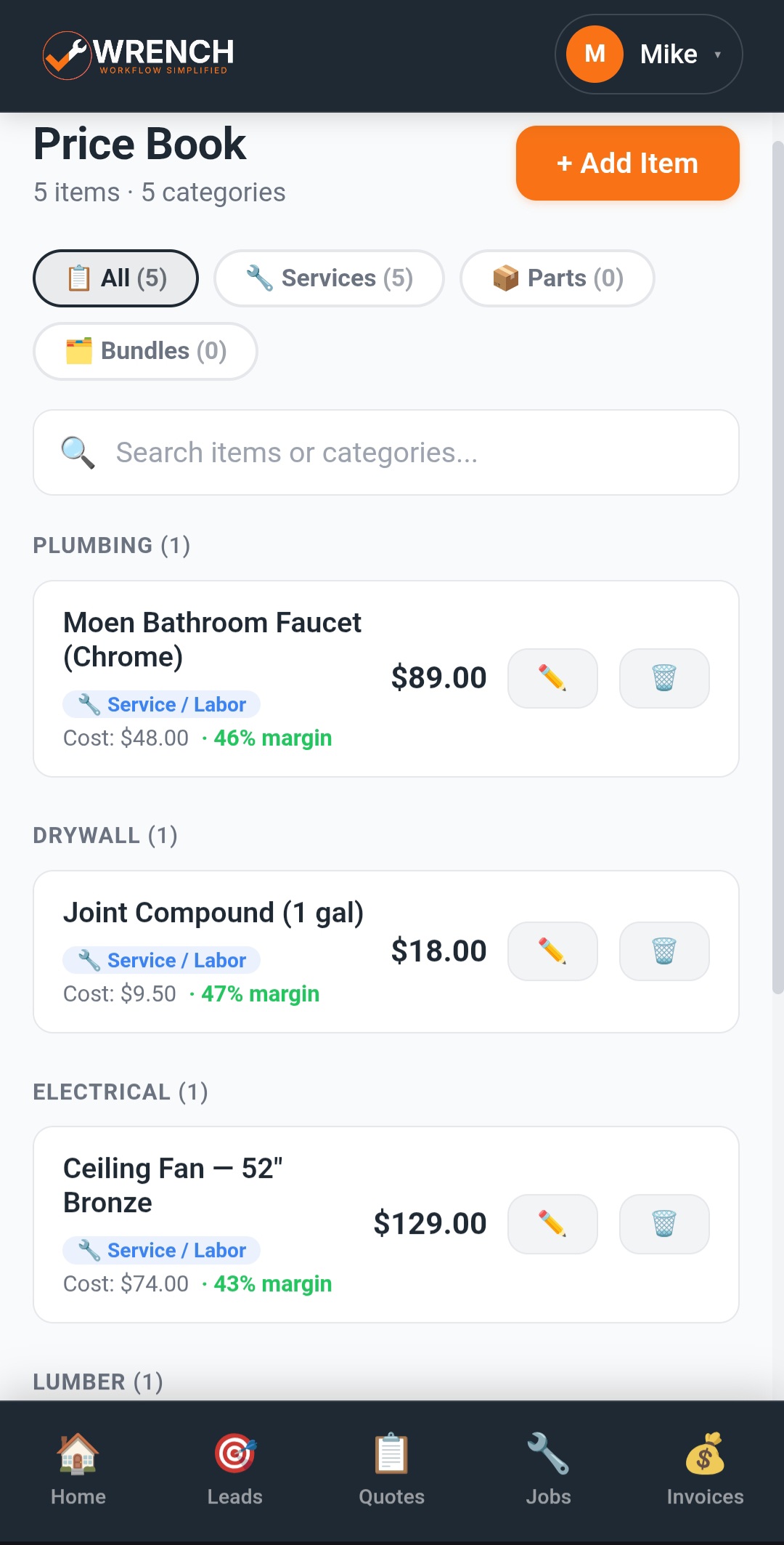 Wrench Price Book